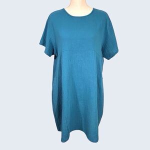 Bryn Walker Mara Tunic Dress Small Isola Blue Teal Cotton Gauze Lagenlook NWT